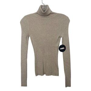 Pink Dot Ribbed Turtleneck Sweater Womens Small Beige New
